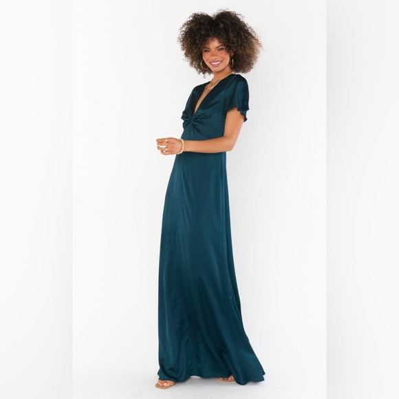 show me your mumu Rome Twist Gown Deep Emerald Luxe Satin - Picture 3 of 7